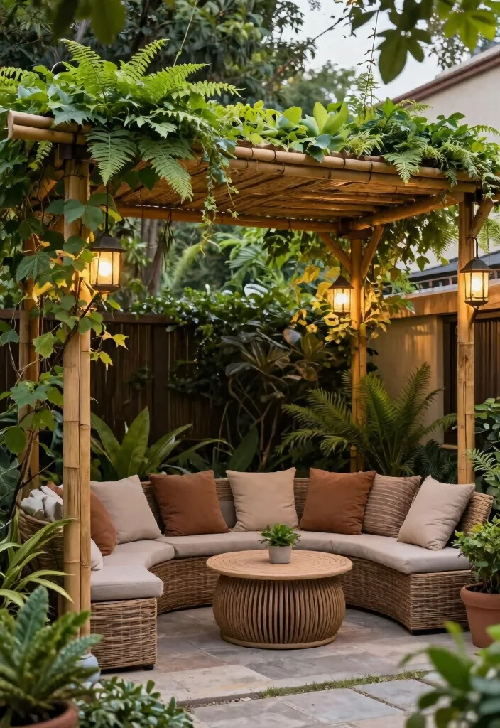 15 Covered Backyard Patio Ideas for All Weather Outdoor Living 1. Eco Friendly Bamboo Pergola 0