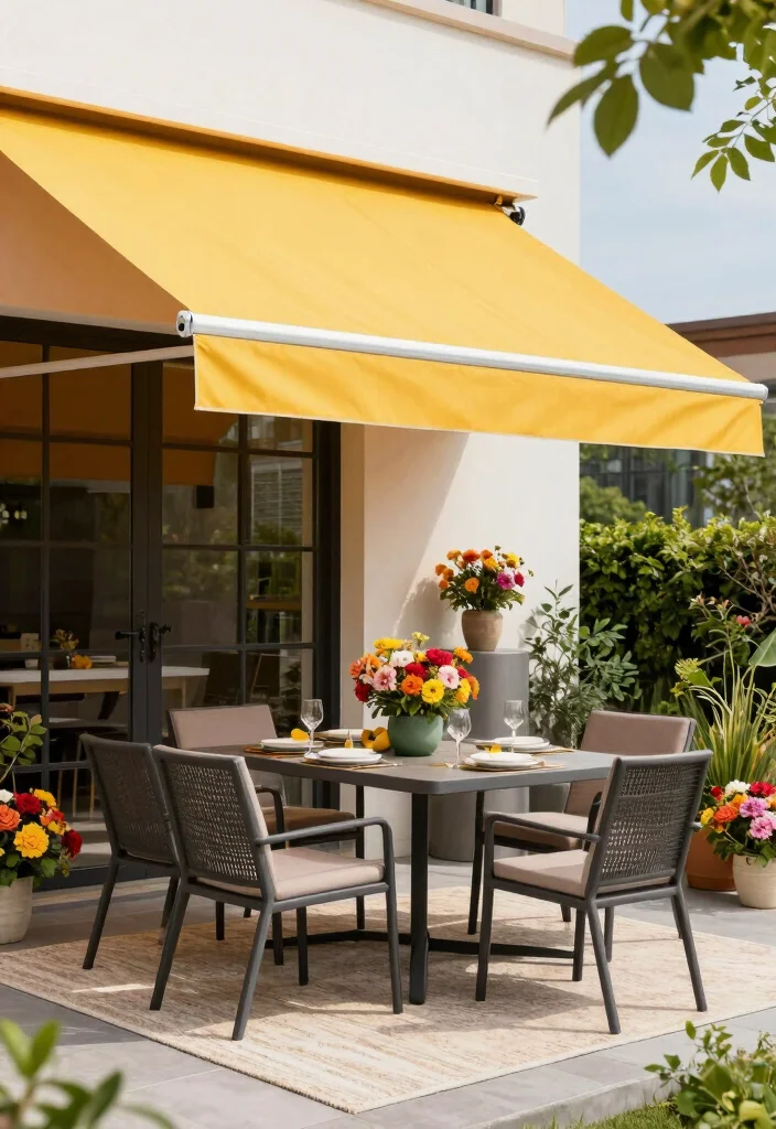 15 Covered Backyard Patio Ideas for All Weather Outdoor Living 2. Retractable Awning 0