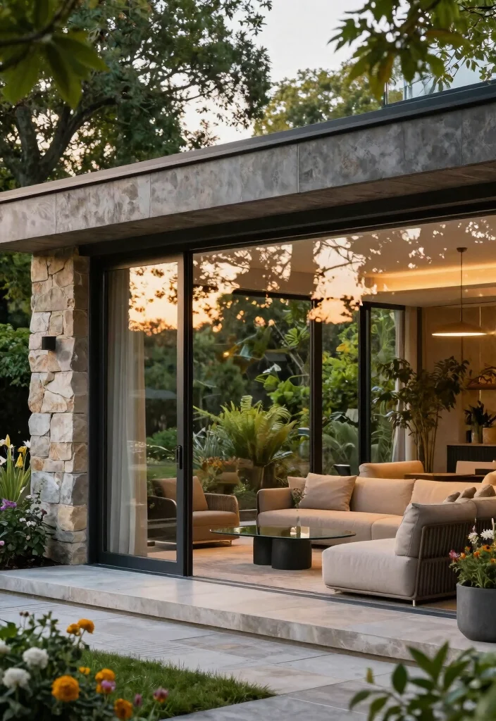 15 Covered Backyard Patio Ideas for All Weather Outdoor Living 5. Stone and Glass Pavilion 0