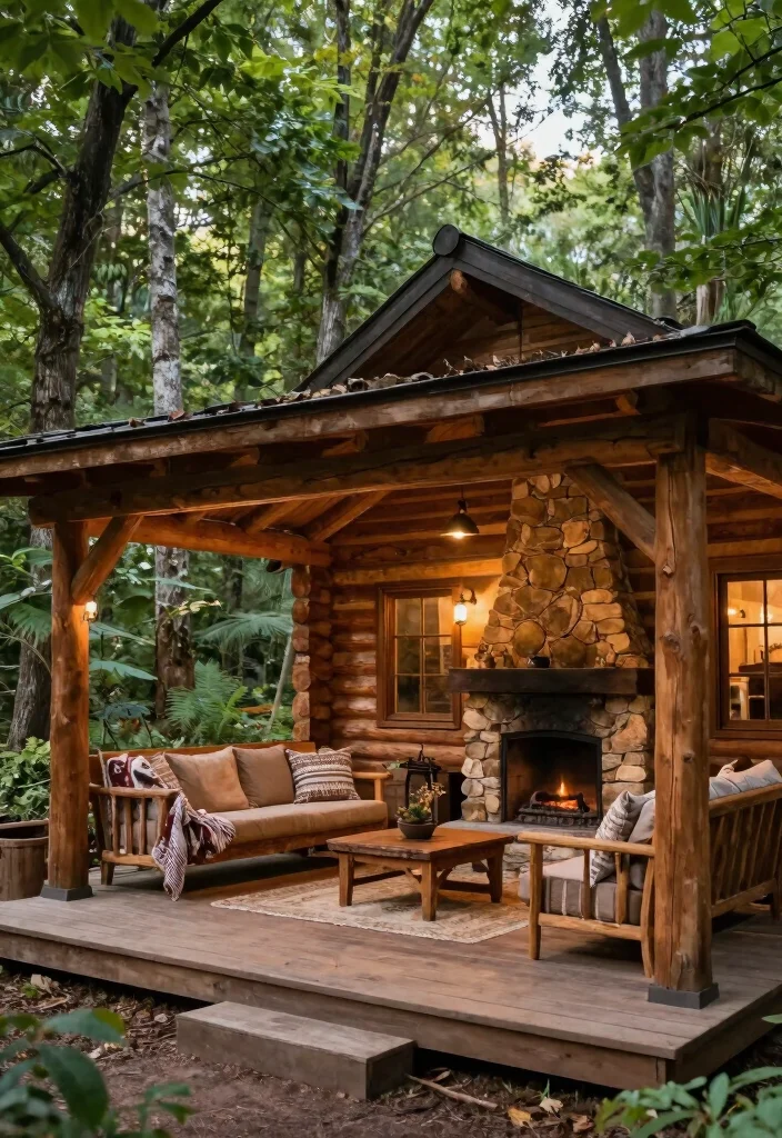 15 Covered Backyard Patio Ideas for All Weather Outdoor Living 7. Rustic Log Cabin Style 0