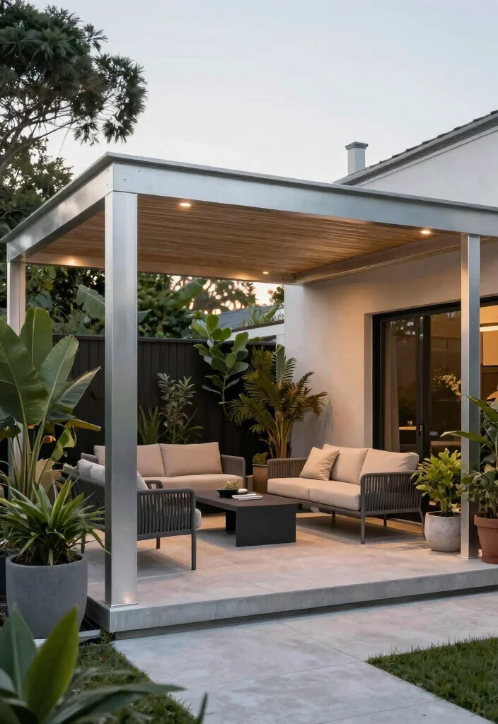 15 Covered Backyard Patio Ideas for All Weather Outdoor Living 8. Minimalist Aluminum Structure 0