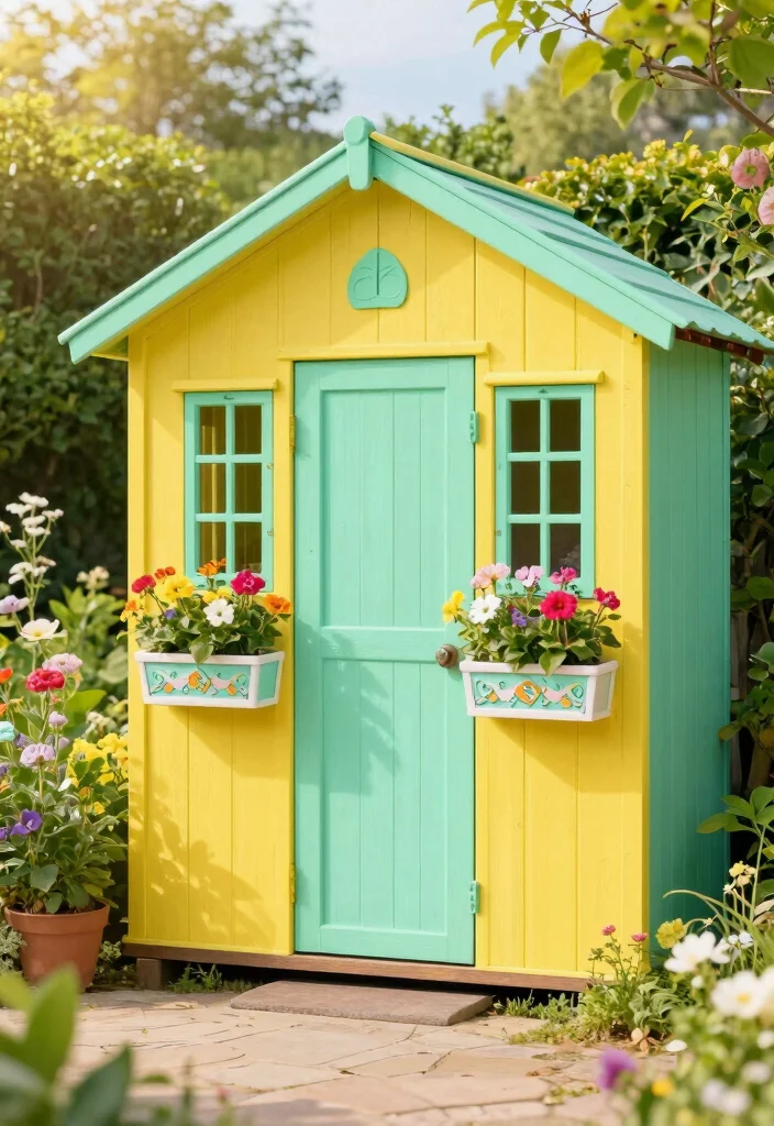 10 Backyard Shed Ideas That Add Storage and Style 2 10 Backyard Shed Ideas for Storage and Visual Interest 2. Colorful Garden Shed 0