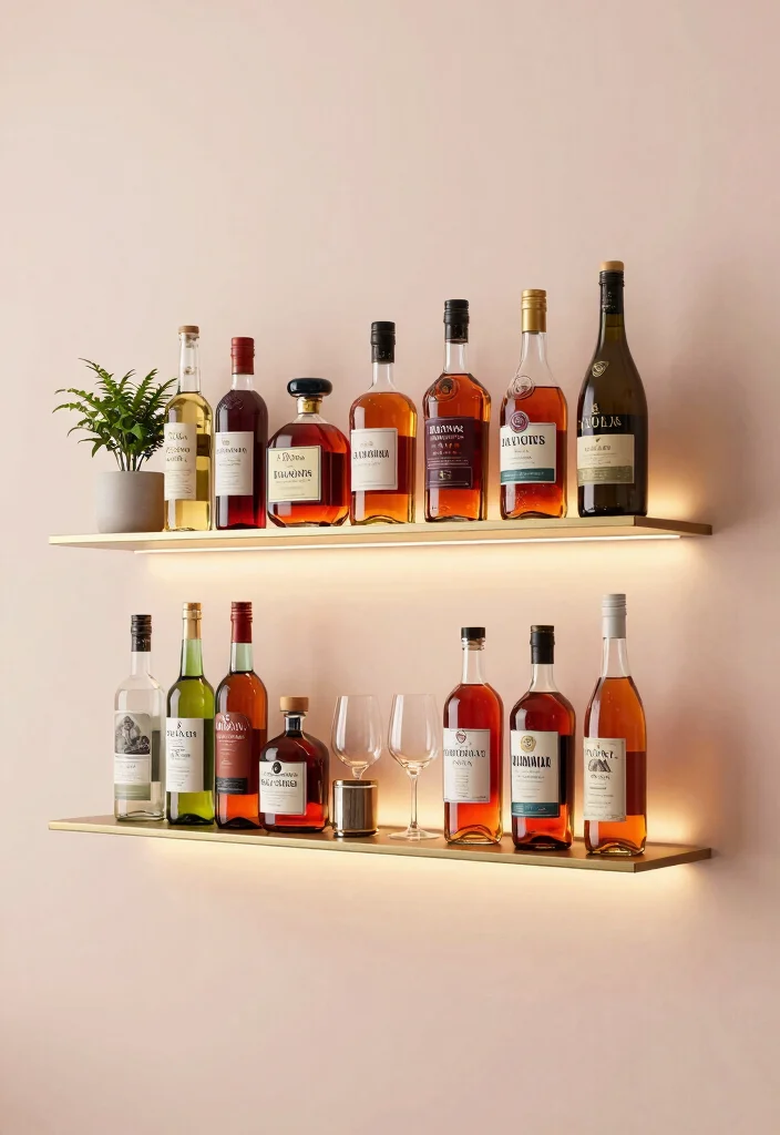 10 Bar Organization Ideas for Home Entertaining 1. Floating Shelves for Vertical Storage 0