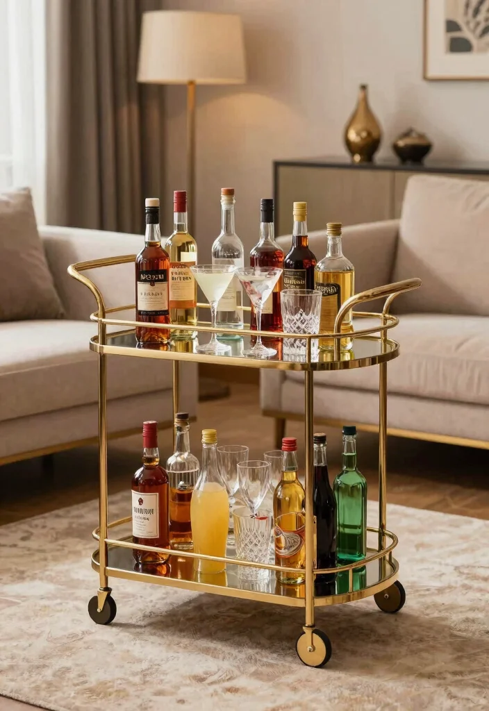 10 Bar Organization Ideas for Home Entertaining 2. Utilize a Bar Cart 0