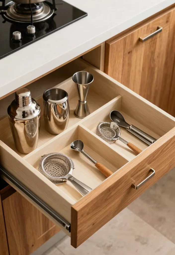 10 Bar Organization Ideas for Home Entertaining 3. Drawer Dividers for Cocktail Accessories 0