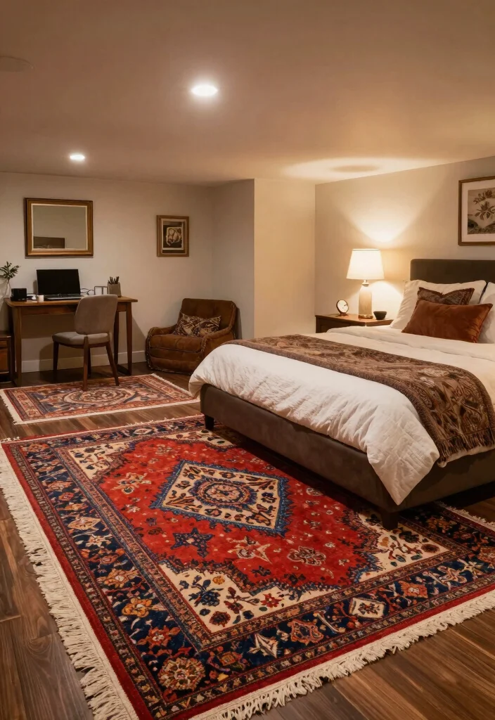 10 Basement Bedroom Ideas on a Budget That Still Feel Cozy 10. Use Area Rugs to Define Space 0