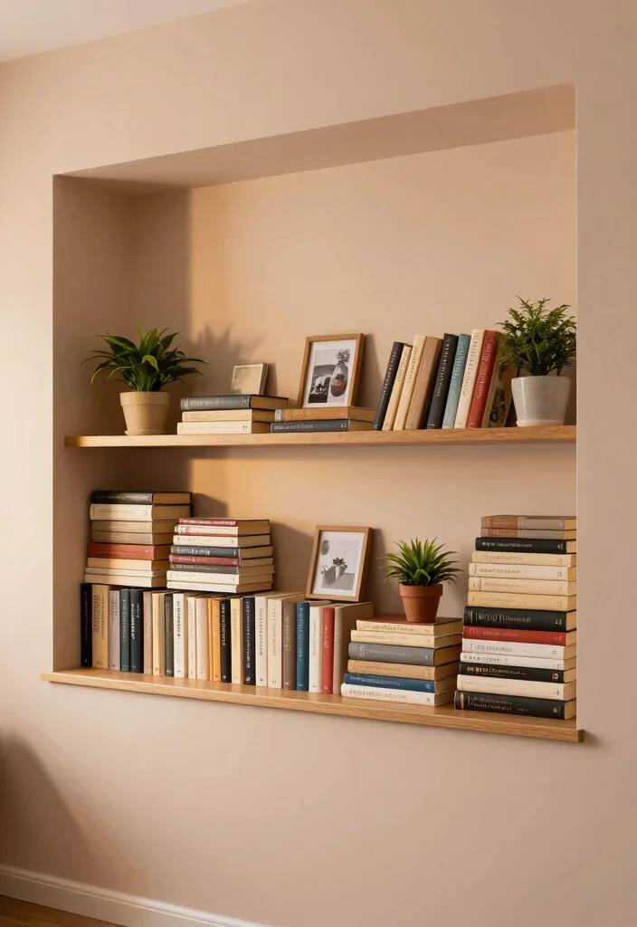 10 Basement Half Wall Ledge Ideas for Function and Display 1. Layered Bookshelves 0