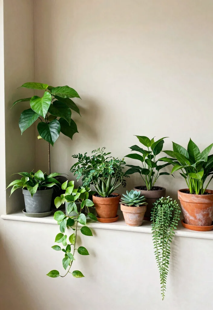 10 Basement Half Wall Ledge Ideas for Function and Display 5. Greenery Galore 0