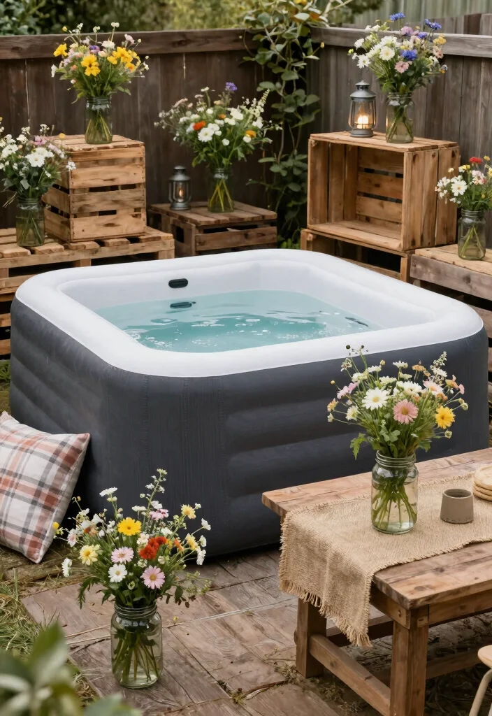 10 Blow Up Hot Tub Backyard Ideas for Budget Friendly Relaxation 3. Rustic Farmhouse Vibes 0