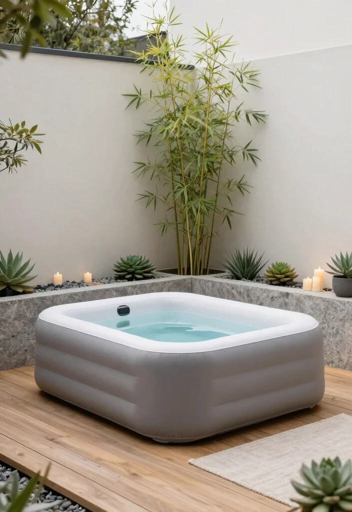 10 Blow Up Hot Tub Backyard Ideas for Budget Friendly Relaxation 4. Minimalist Zen Retreat 0