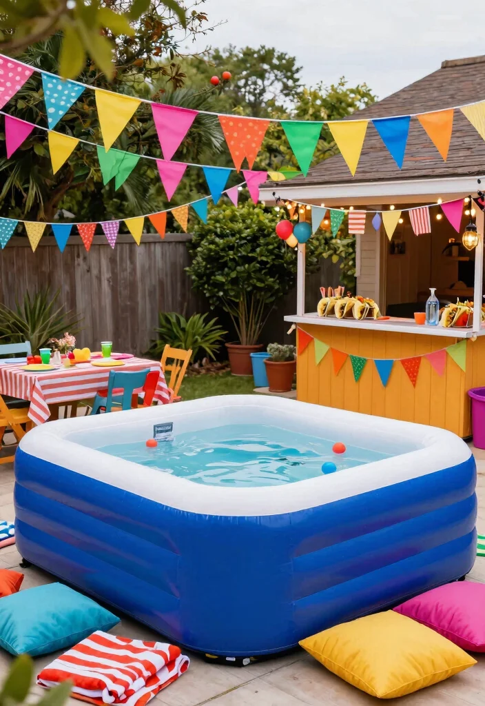 10 Blow Up Hot Tub Backyard Ideas for Budget Friendly Relaxation 8. Colorful Fiesta Theme 0