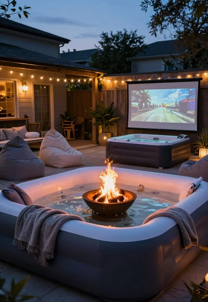 10 Blow Up Hot Tub Backyard Ideas for Budget Friendly Relaxation 9. Evening Chill Out Zone 0