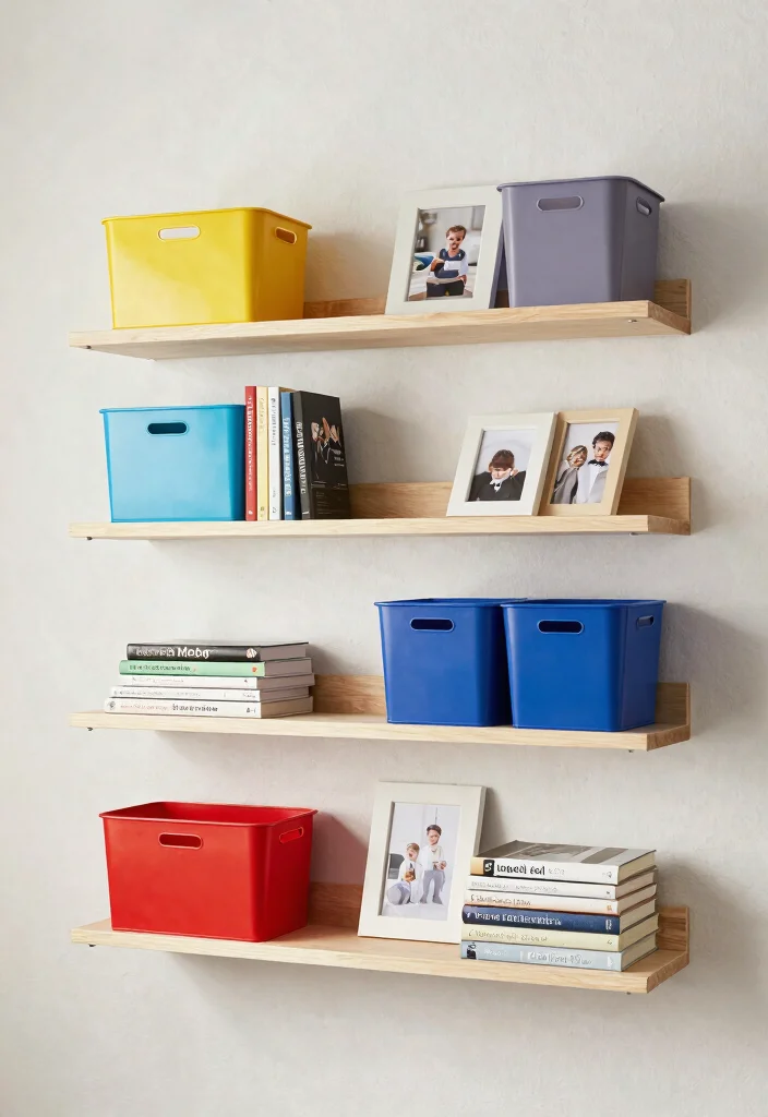 10 Boys Room Organization Ideas for Toys Clothes and Gear 4. Floating Shelves for Display and Storage 0