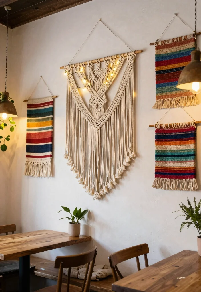 10 Cafe Wall Decor Ideas with Artistic Flair 3. Unique Wall Hangings 0