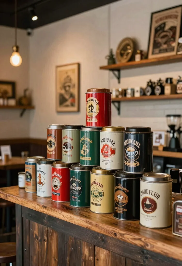 10 Cafe Wall Decor Ideas with Artistic Flair 4. Vintage Coffee Can Displays 0