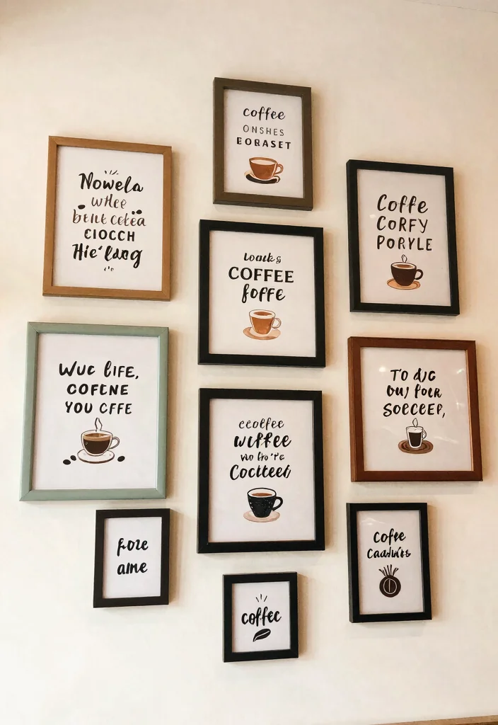 10 Cafe Wall Decor Ideas with Artistic Flair 5. Framed Coffee Quotes 0