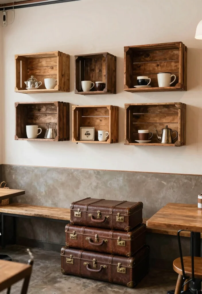 10 Cafe Wall Decor Ideas with Artistic Flair 8. Upcycled Vintage Finds 0