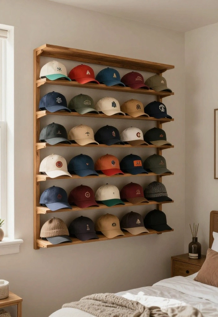 10 Cap Organization Ideas for Closets and Bedrooms 1. Wall Mounted Display Racks 0