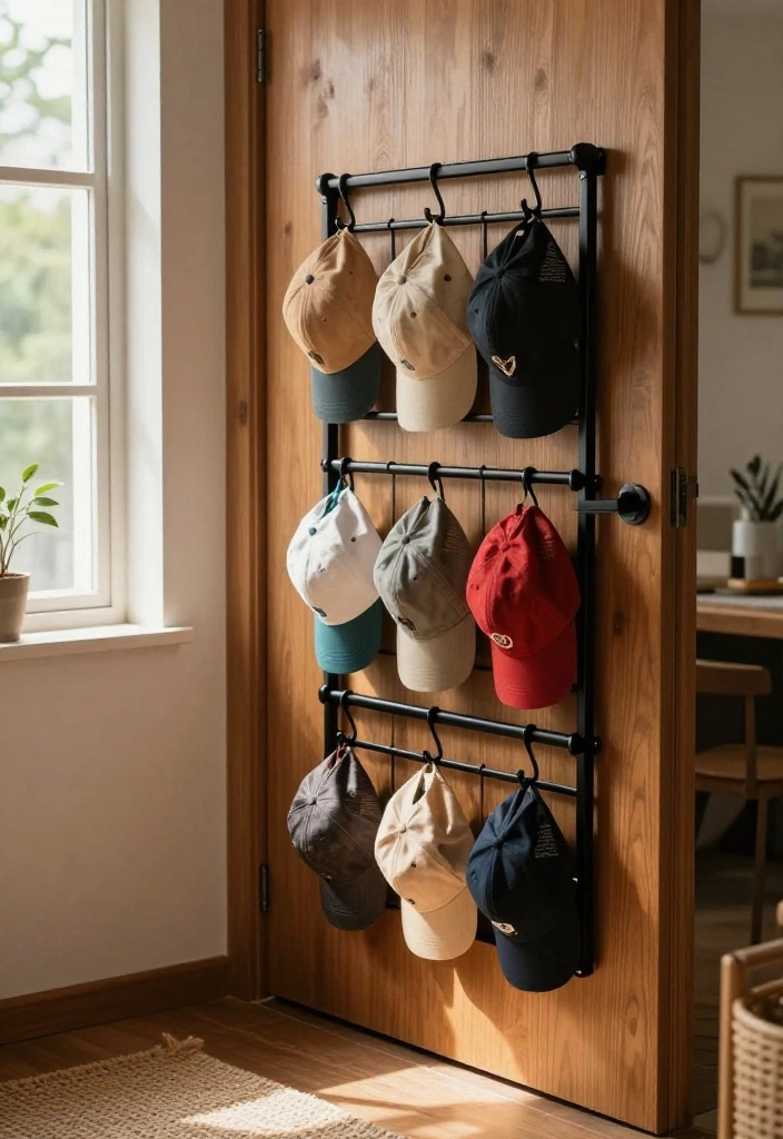 10 Cap Organization Ideas for Closets and Bedrooms 2. Over the Door Hooks 0