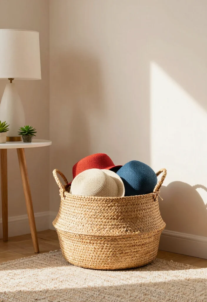 10 Cap Organization Ideas for Closets and Bedrooms 4. Decorative Baskets 0