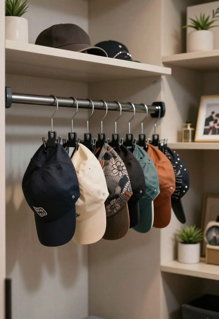 10 Cap Organization Ideas for Closets and Bedrooms 5. Cap Clip Hangers 0