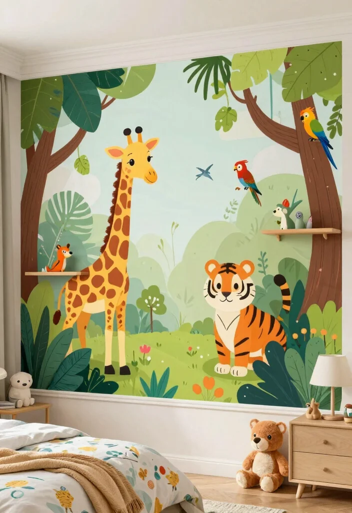 10 Cute Wall Decor Ideas for Playful Interiors 1. Animal Adventure Wall Mural 0
