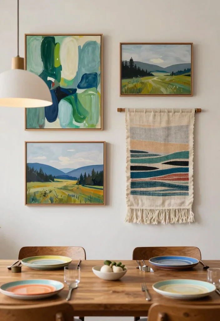 10 Dining Table Wall Decor Ideas for Balanced Layouts 3. Eclectic Art Collection 0