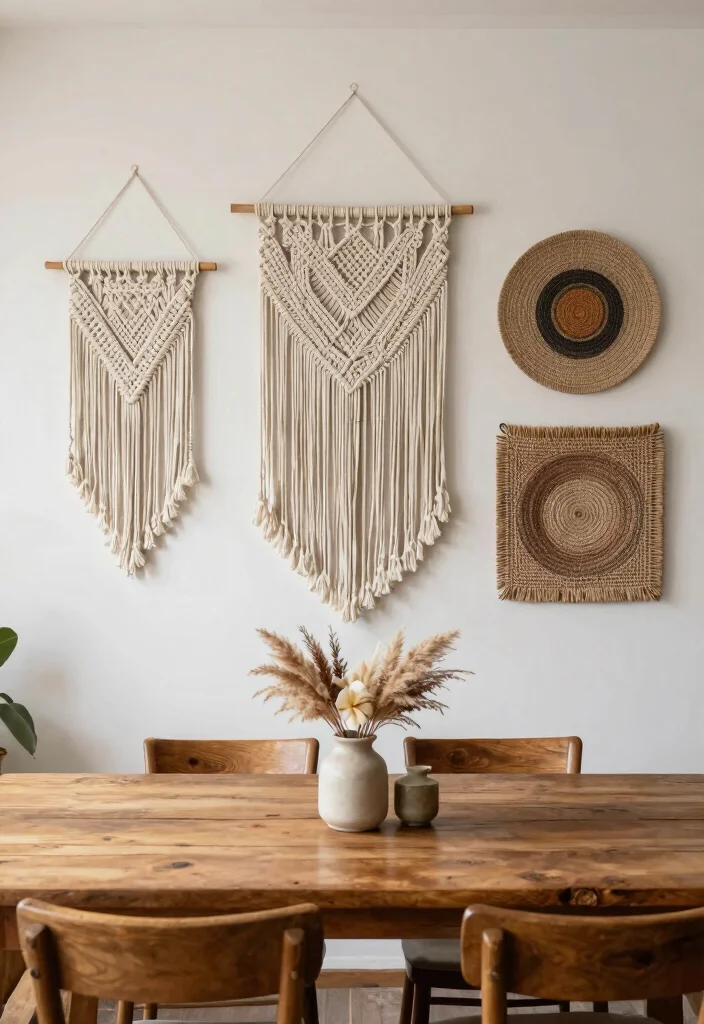 10 Dining Table Wall Decor Ideas for Balanced Layouts 8. Textural Wall Hangings 0