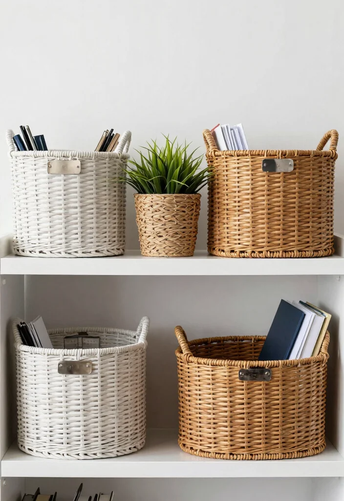 10 Dollar Tree Desk Organization Ideas with a Clean Look 24 10 Dollar Tree Desk Organization Ideas That Look Clean 4. Decorative Baskets for Storage 0