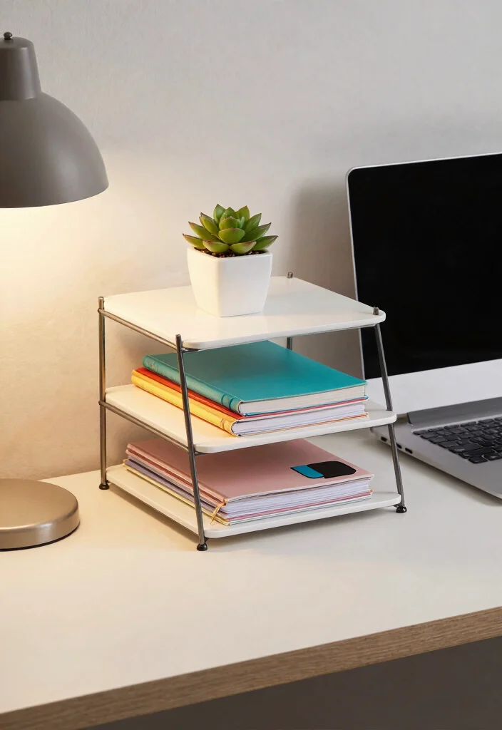 10 Dollar Tree Desk Organization Ideas with a Clean Look 25 10 Dollar Tree Desk Organization Ideas That Look Clean 5. Tiered Riser for Vertical Storage 0