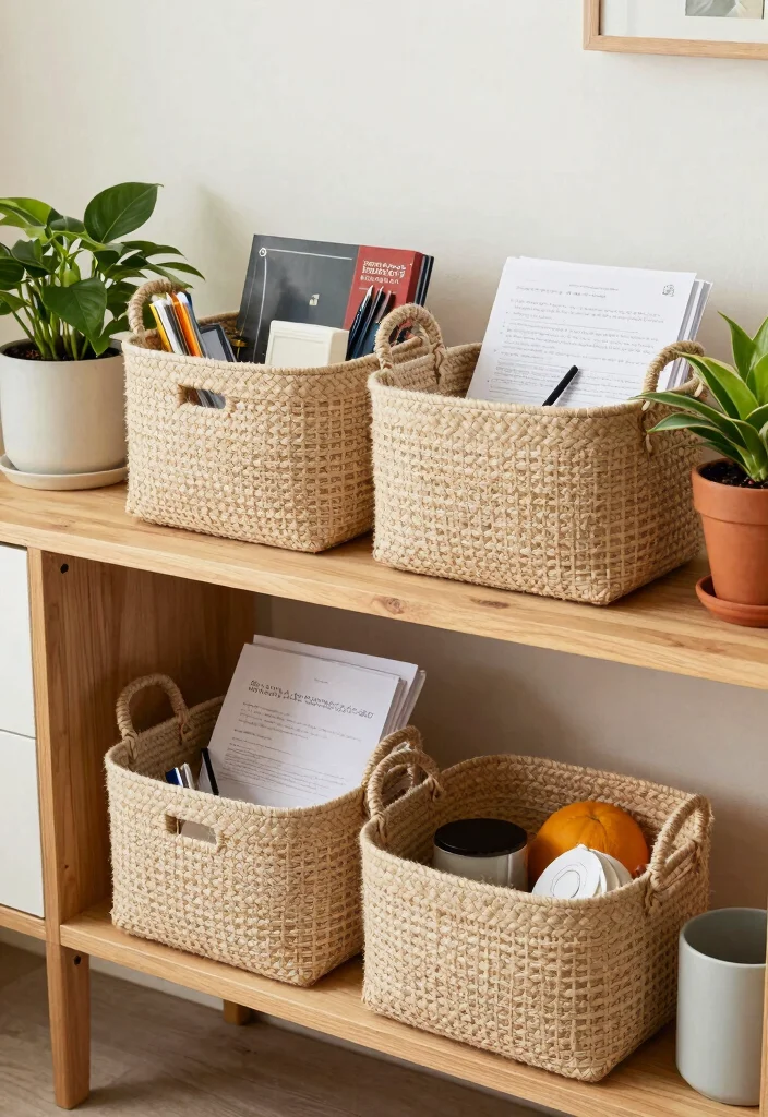 10 Office File Organization Ideas for Paper Control 9. Creative Use of Baskets 0