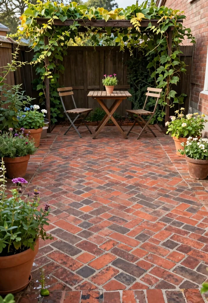 10 Paved Backyard Ideas for Low Maintenance Outdoor Spaces 3. Rustic Brick Patios 0