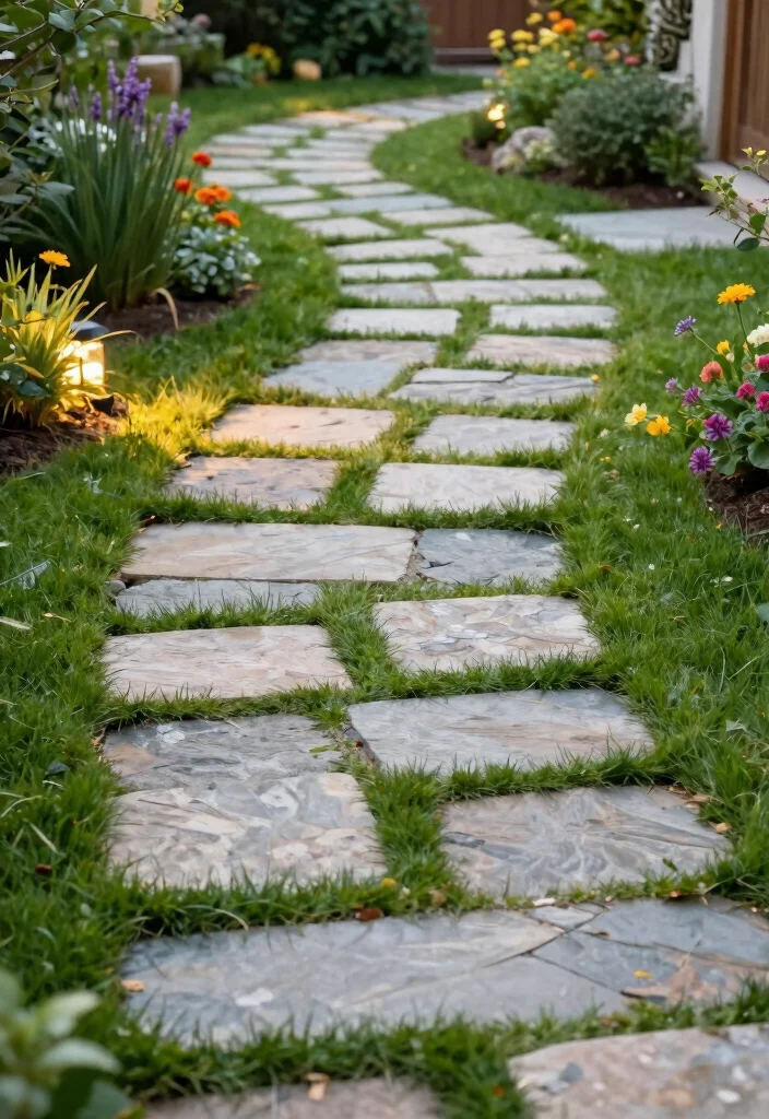 10 Paved Backyard Ideas for Low Maintenance Outdoor Spaces 5. Elegant Flagstone Pathways 0