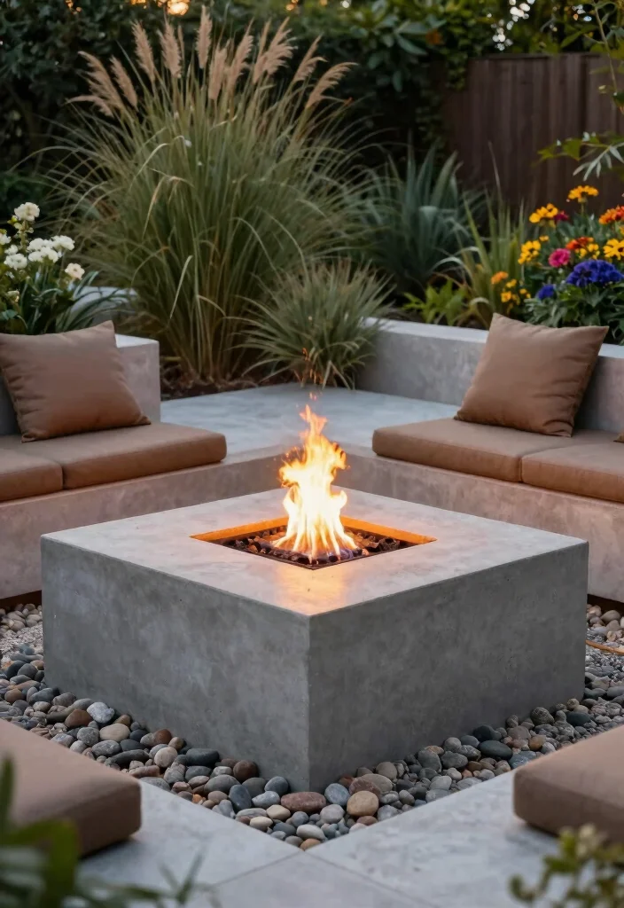 10 Square Fire Pit Backyard Ideas for Clean Modern Layouts 1. Eco Friendly Concrete Square Fire Pit 0