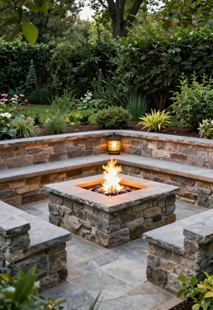 10 Square Fire Pit Backyard Ideas for Clean Modern Layouts 10. Square Fire Pit with Stone Seating 0