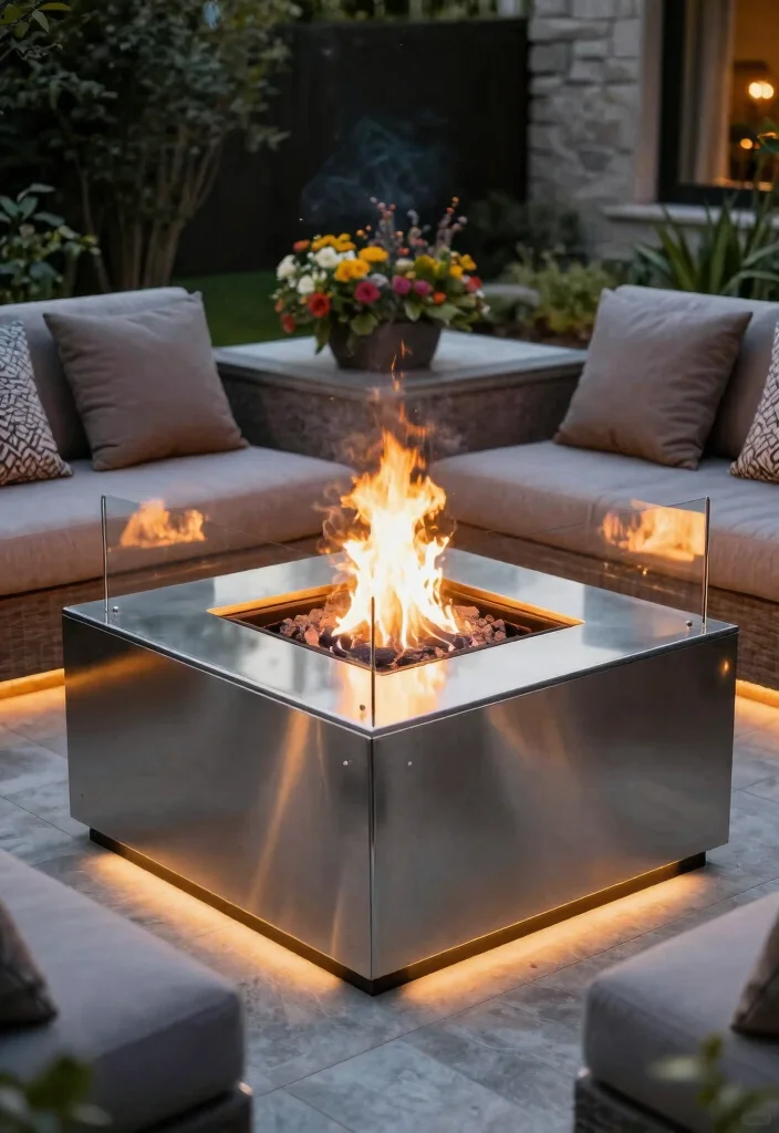 10 Square Fire Pit Backyard Ideas for Clean Modern Layouts 2. Steel Square Fire Pit with Glass Surround 0