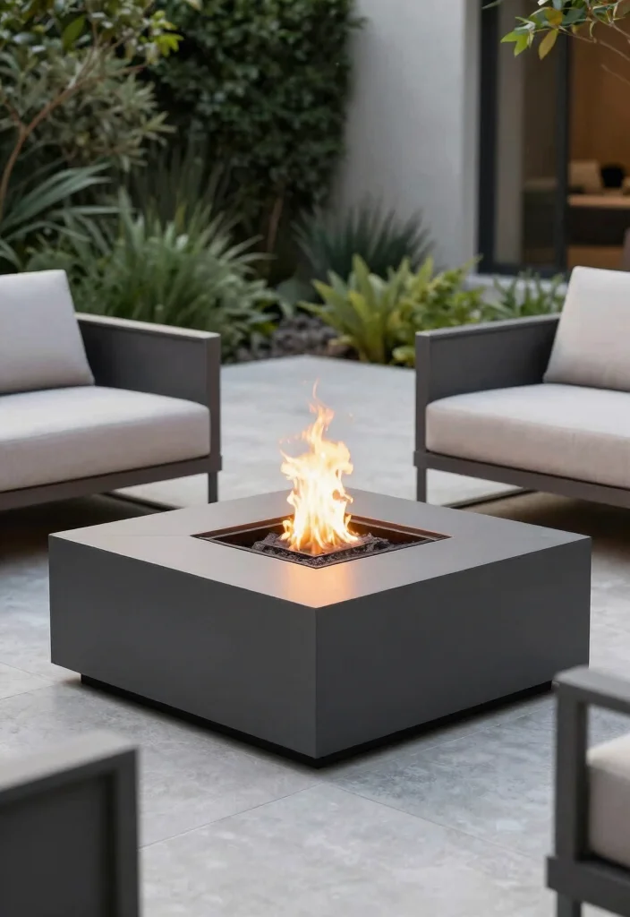 10 Square Fire Pit Backyard Ideas for Clean Modern Layouts 7. Minimalist Square Fire Pit with Fire Bowl 0