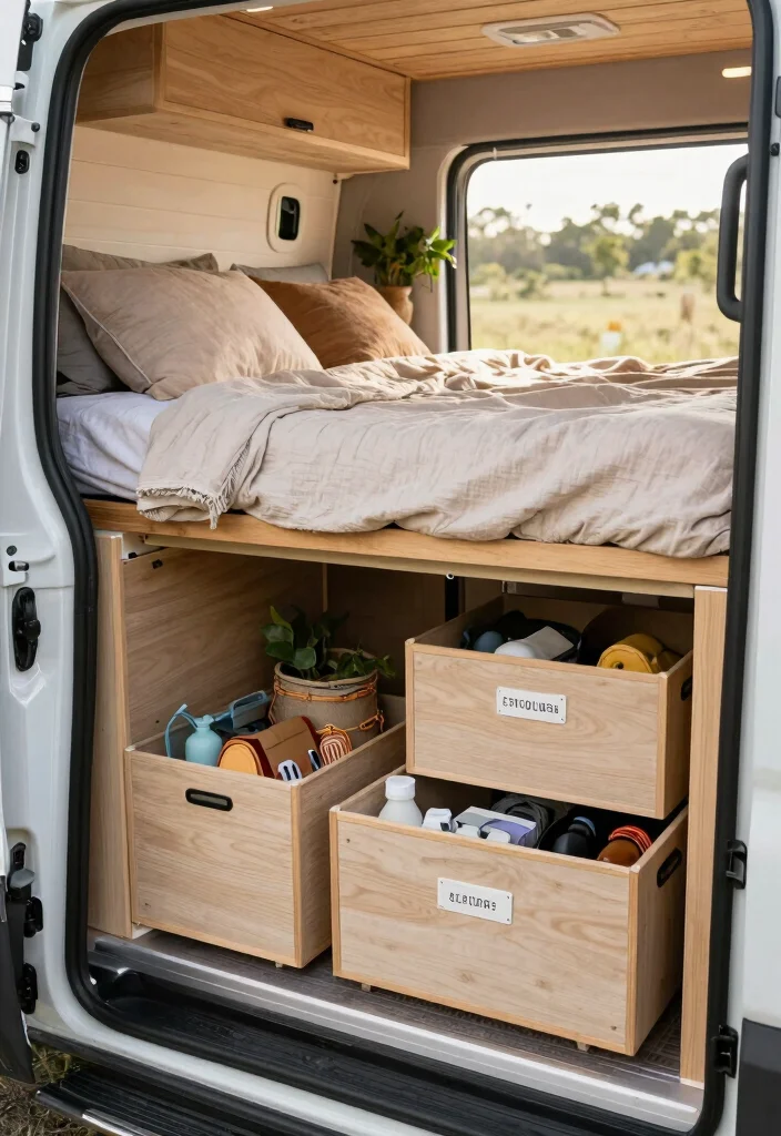 10 Van Organization Ideas for Work and Travel 1. Smart Under Bed Storage 0