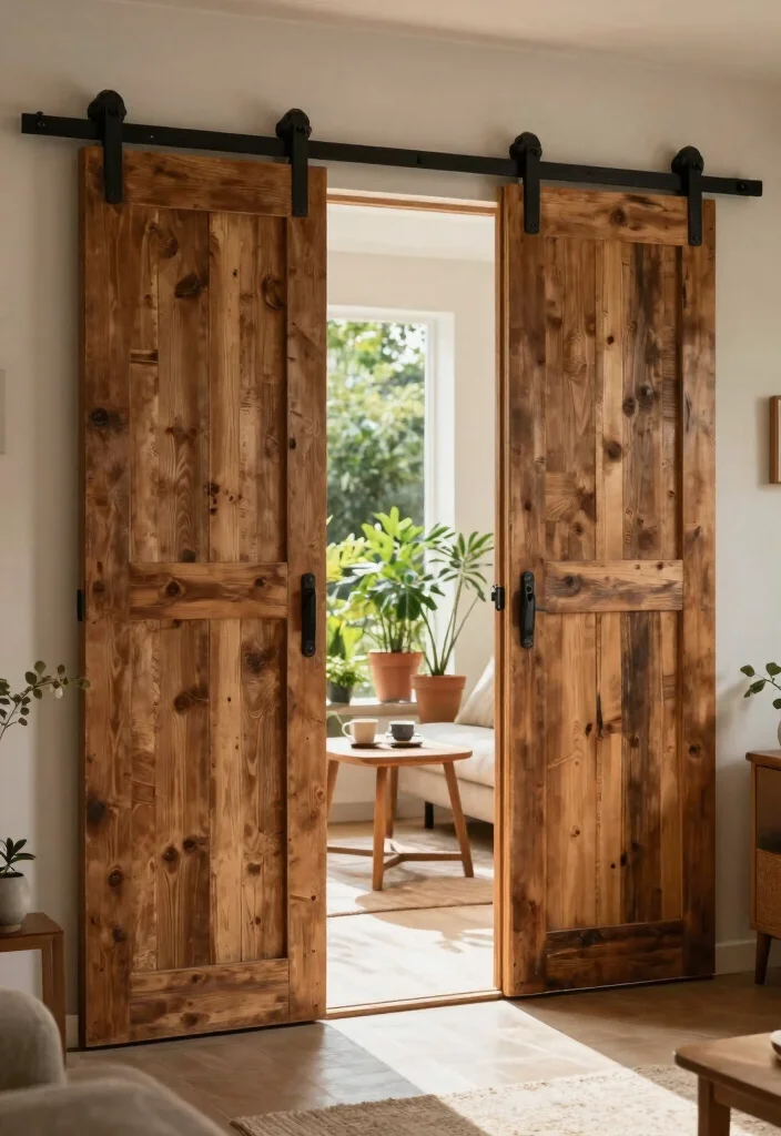12 Backyard Door Ideas to Connect Indoors and Outdoors 7. Rustic Sliding Barn Doors for a Cozy Touch 0