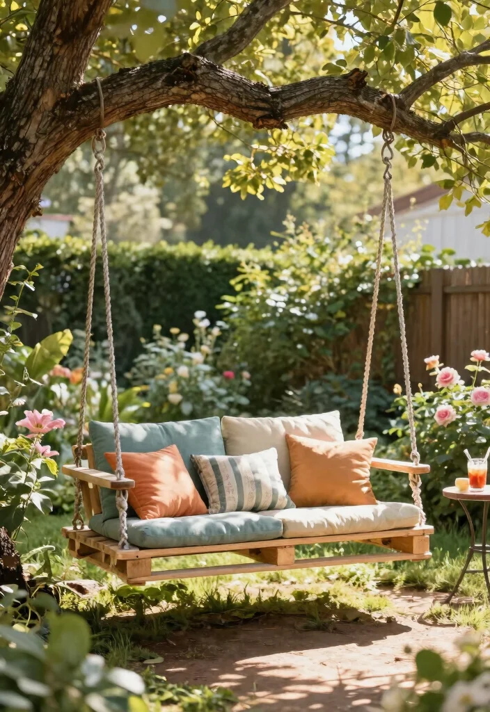 12 Backyard Pallet Ideas for DIY Furniture and Decor 3. Pallet Garden Swing 0