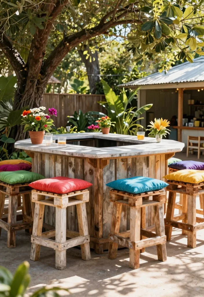 12 Backyard Pallet Ideas for DIY Furniture and Decor 7. Pallet Outdoor Bar Stools 0