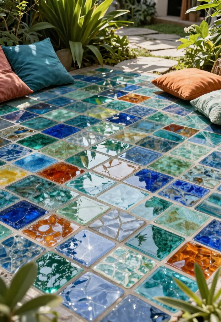 12 Backyard Tile Ideas for Durable and Stylish Outdoor Floors 1 12 Backyard Tile Ideas for Stylish and Durable Surfaces 1. Recycled Glass Tiles for a Bright Touch 0