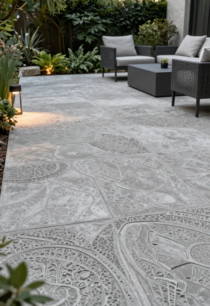 12 Backyard Tile Ideas for Durable and Stylish Outdoor Floors 50 12 Backyard Tile Ideas for Stylish and Durable Surfaces 10. Engraved or Stamped Concrete for Personal Touch 0