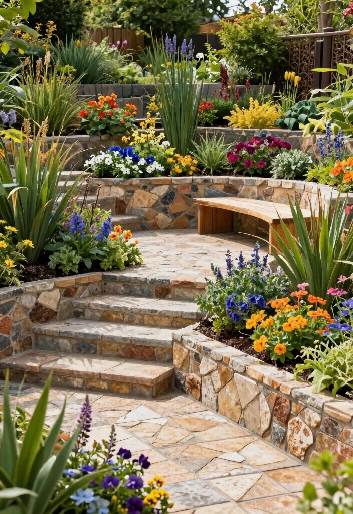 12 Backyard Tile Ideas for Durable and Stylish Outdoor Floors 49 12 Backyard Tile Ideas for Stylish and Durable Surfaces 9. Terraced Garden Tiles for Layered Living 0