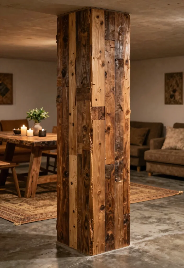 12 Basement Column Ideas to Blend Structure with Design 1. Rustic Wood Wraps 0