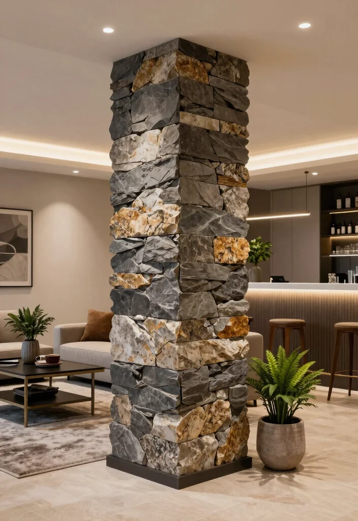 12 Basement Column Ideas to Blend Structure with Design 2. Stylish Stone Cladding 0