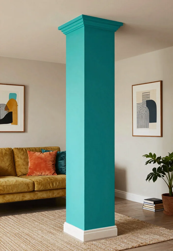 12 Basement Column Ideas to Blend Structure with Design 3. Bold Paint Colors 0