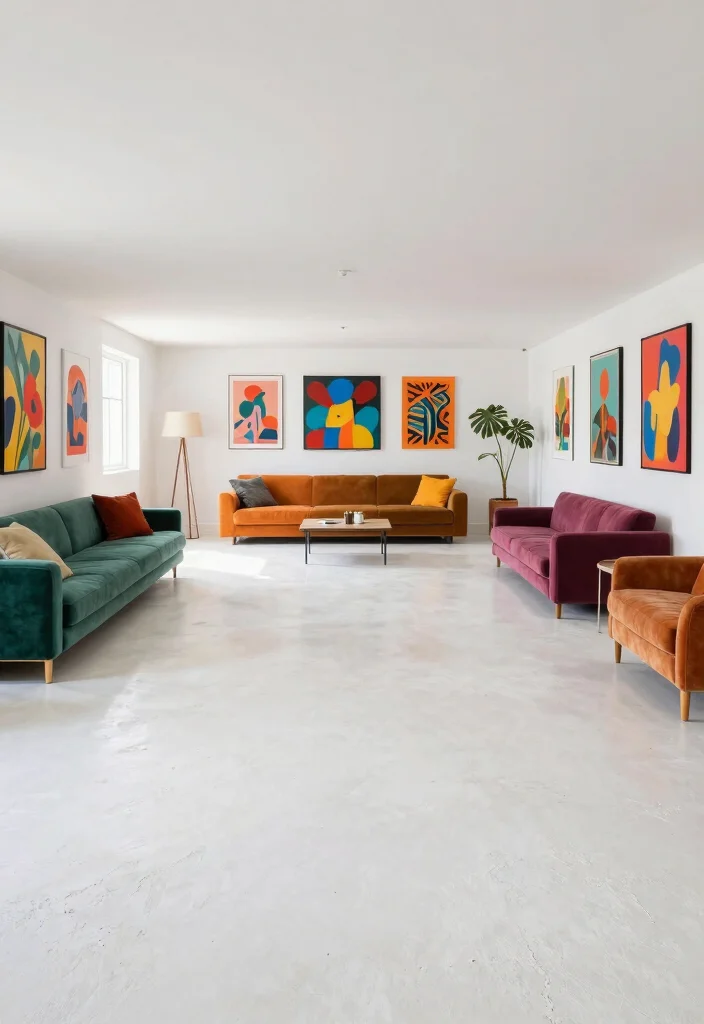 12 Basement Concrete Floor Ideas for Durability and Style 8. Bright White Concrete for an Open Feel 0