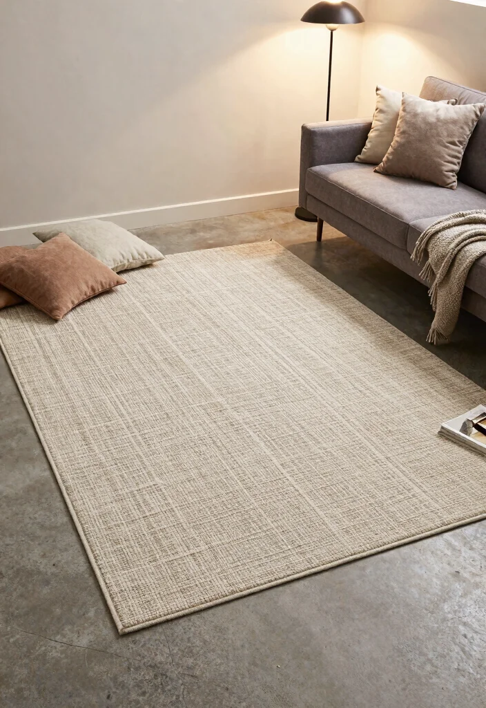 12 Basement Concrete Floor Ideas for Durability and Style 9. Incorporating Area Rugs for Warmth 0