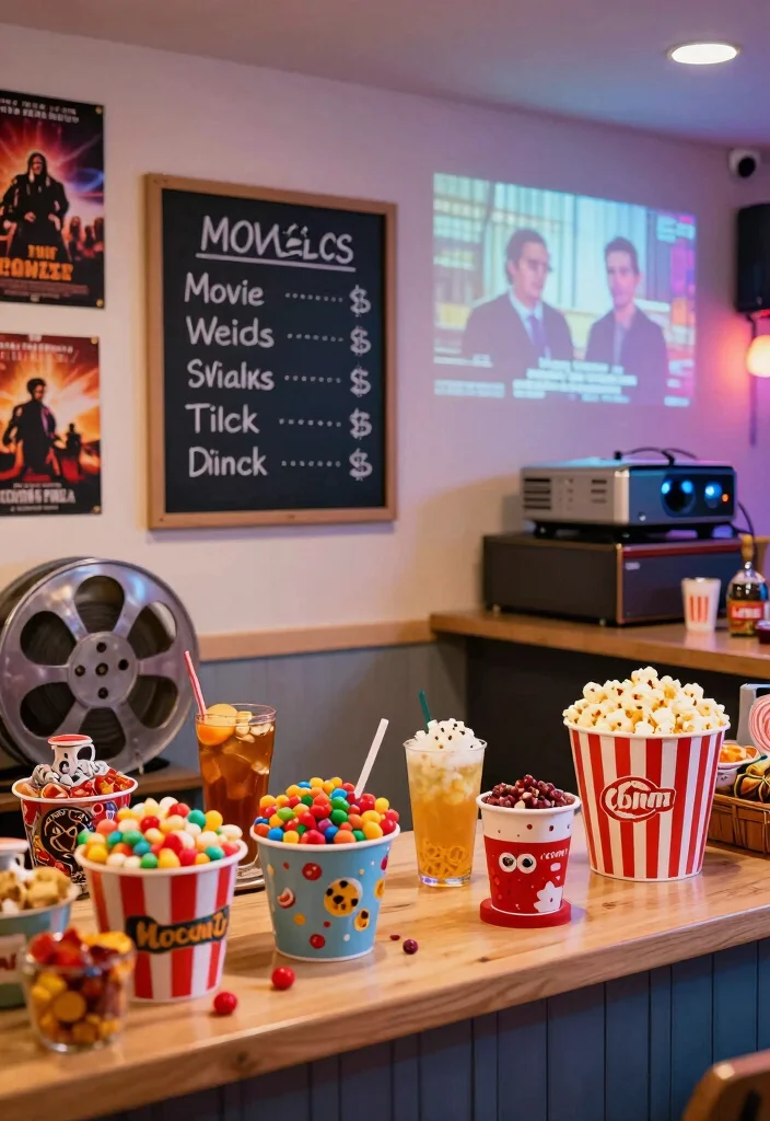 12 Basement Snack Bar Ideas for Family Hangouts 1. Movie Themed Snack Bar 0